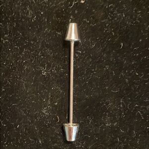 Vintage 1.75” silver tone barbell shaped lapel pin/tie tack/tie pin